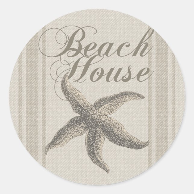 Adesivo Redondo Starfish Beach House Seashore Coastal (Frente)
