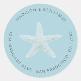 Adesivo Redondo Starfish Beach Return Address Blue