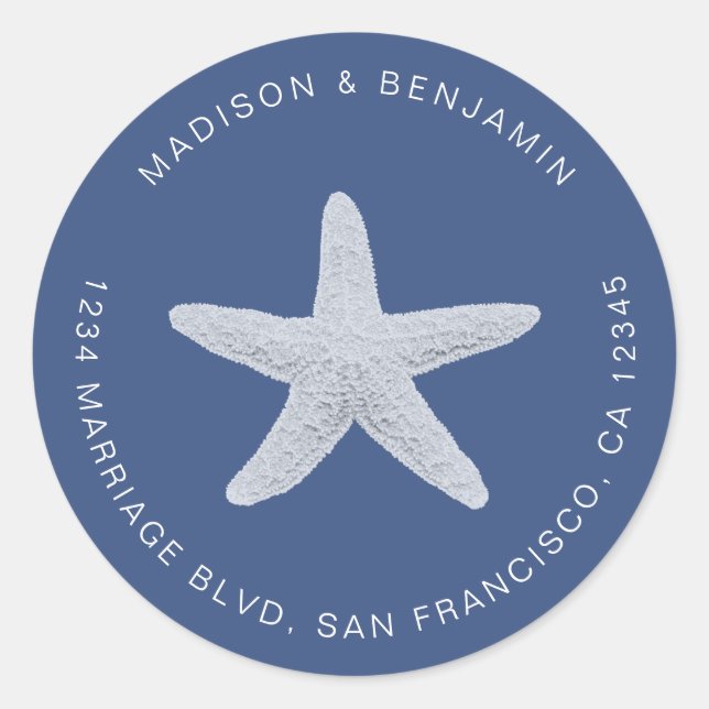 Adesivo Redondo Starfish Beach Return Address Blue (Frente)