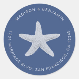 Adesivo Redondo Starfish Beach Return Address Blue