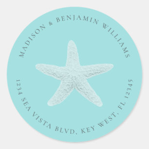 Adesivo Redondo Starfish Beach Return Address Blue Classic