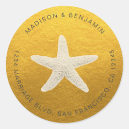 Adesivo Redondo Starfish Beach Return Address Classic Dourado