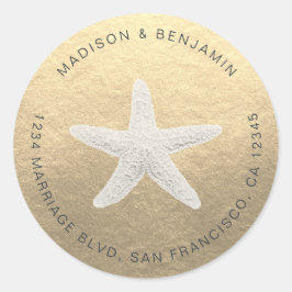 Adesivo Redondo Starfish Beach Return Address Dourado