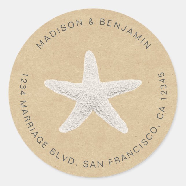 Adesivo Redondo Starfish Beach Return Address Kraft (Frente)