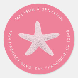 Adesivo Redondo Starfish Beach Return Address Pink