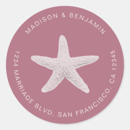 Adesivo Redondo Starfish Beach Return Address Purple