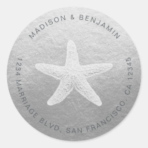 Adesivo Redondo Starfish Beach Return Address Silver
