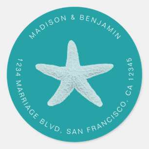 Adesivo Redondo Starfish Beach Wedding Endereço Verde