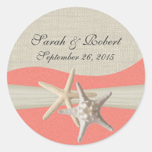 Adesivo Redondo Starfish & Burlap Shell Coral (Frente)