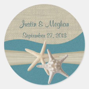 Adesivo Redondo Starfish & Burlap Teal Beach