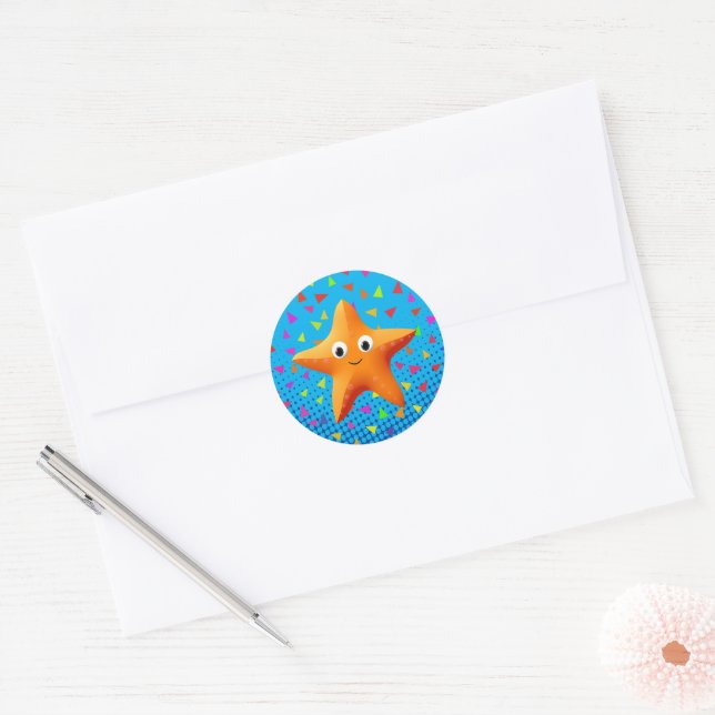 Adesivo Redondo Starfish De Cartoon Bonito Com Confetti (Envelope)