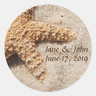 Adesivo Redondo Starfish de Casamento de Praia em Sand Stickers