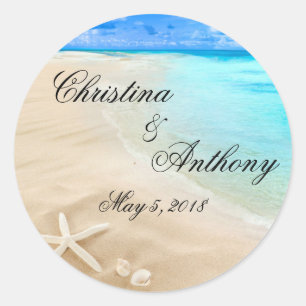Adesivo Redondo Starfish Destination Beach Wedding Favorece Rótulo