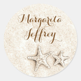 Adesivo Redondo Starfish Drawing Beach Wedding