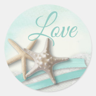Adesivo Redondo Starfish e Ribbon Turquoise Love