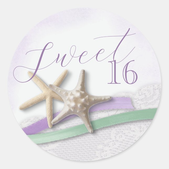Adesivo Redondo Starfish Lavender and Mint Ribbon Sweet 16 (Frente)