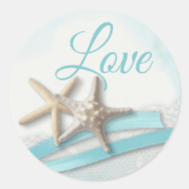 Adesivo Redondo Starfish Love Ocean Blue Ribbon and Lace