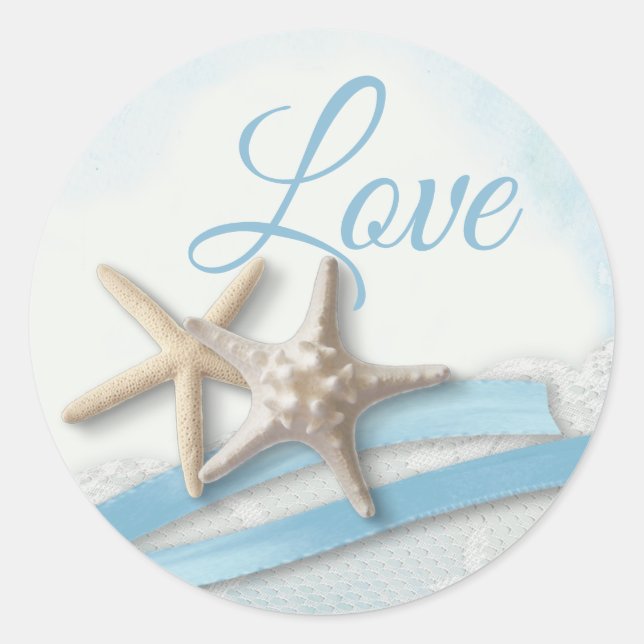 Adesivo Redondo Starfish Love Sky Blue Ribbon and Lace Classic (Frente)