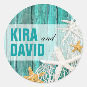 Adesivo Redondo Starfish Netting Beach Wood Favor   aqua