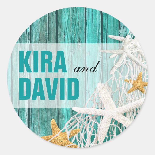 Adesivo Redondo Starfish Netting Beach Wood Favor | aqua (Frente)