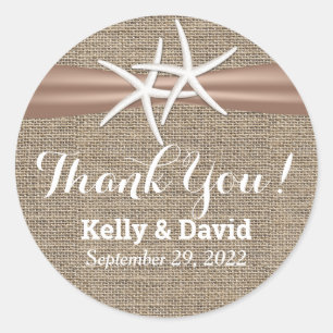 Adesivo Redondo Starfish Rustic e Burlap Wedding Favor