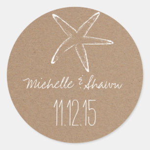 Adesivo Redondo Starfish Rustic Kraft Paper Casamento Favor
