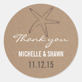 Adesivo Redondo Starfish Rustic Kraft Paper Casamento Favor