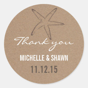 Adesivo Redondo Starfish Rustic Kraft Paper Casamento Favor
