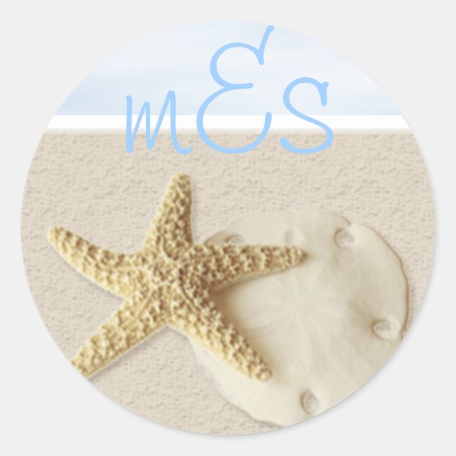 Adesivo Redondo Starfish & Sand Dollar ・ Personalize-Me. (Frente)