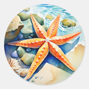 Adesivo Redondo Starfish Serenity Watercolor