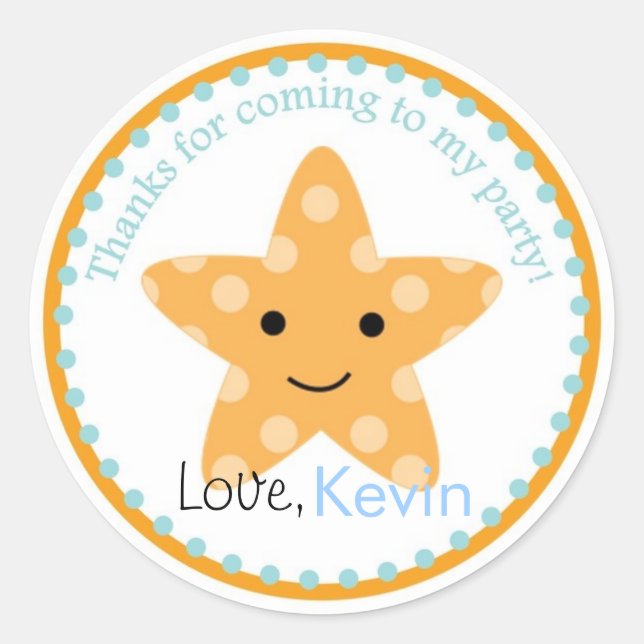 Adesivo Redondo Starfish Sob O Vinheta De Aniversário Do Mar (Frente)