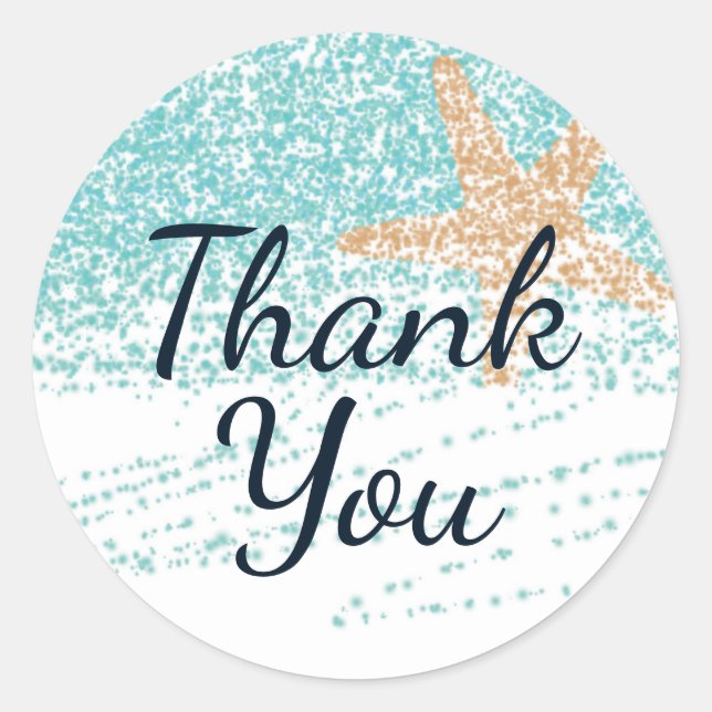 Adesivo Redondo Starfish, temido pela praia, obrigado Stickers (Frente)