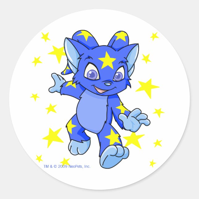 Adesivo Redondo Starry Acara entusiasmado com explosão estelar (Frente)