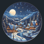 Adesivo Redondo Starry Christmas Village By Night Sticker<br><div class="desc">Elevem suas decorações de férias com nosso adesivo da vila natalícia. Você pode adicionar seu texto favorito nele para mostrar seus desejos. Use o botão "Personalizar" para adicionar texto. Obrigado pela sua escolha. Explore mais magia festiva em nossa loja!</div>