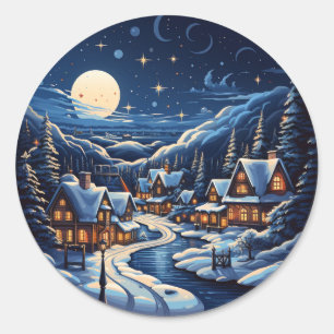 Adesivo Redondo Starry Christmas Village By Night Sticker