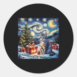 Adesivo Redondo Starry Night Christmas Non-pedigreed Cat Van Gogh