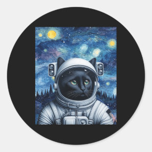 Adesivo Redondo Starry Night Cosmic Cat Astronauta Art