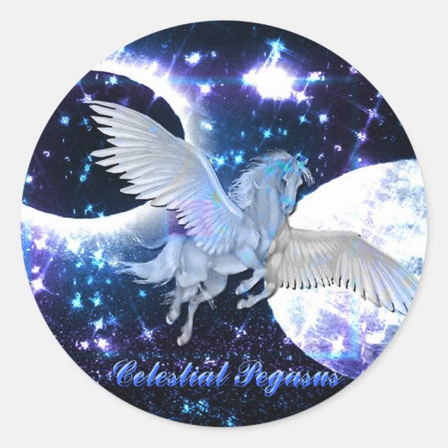 Adesivo Redondo Starry Night Pegasus Fantasy Stickers (Frente)
