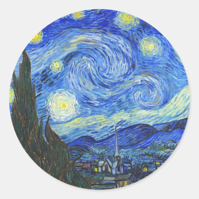 Adesivo Redondo Starry Night por Vincent van Gogh (Frente)