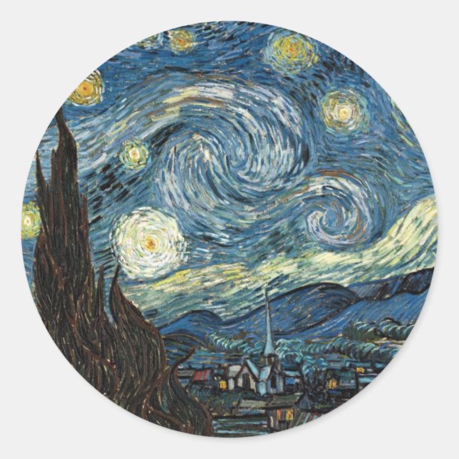 Adesivo Redondo Starry Night por Vincent Van Gogh (Frente)