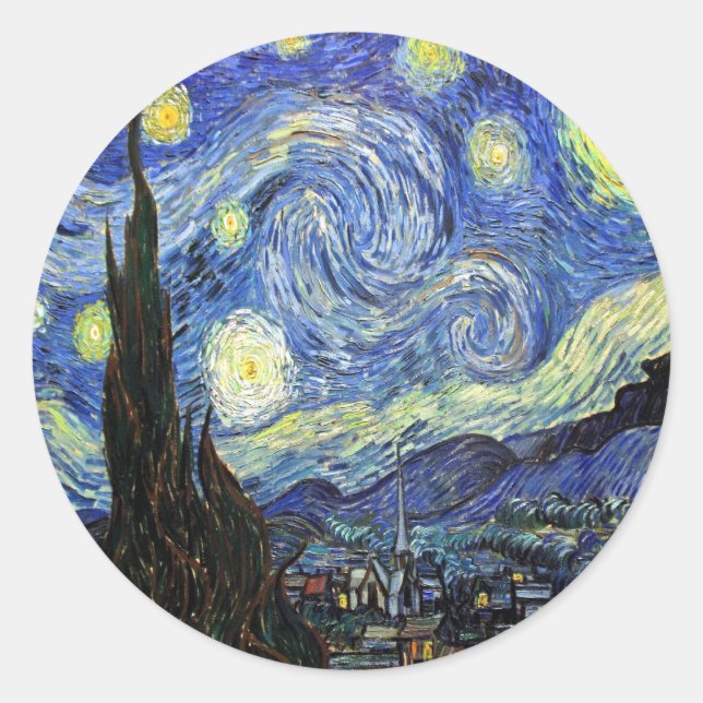 Adesivo Redondo Starry Night Por Vincent Van Gogh 1889 (Frente)