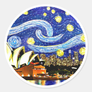 Adesivo Redondo Starry Night Sydney Austrália - Ópera