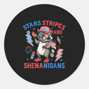 Adesivo Redondo Stars Stripes E Shenanigans Usa Engraçada Raccoon