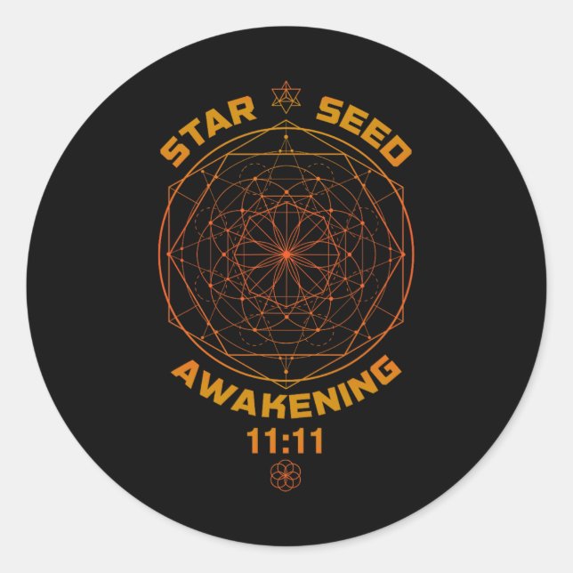 Adesivo Redondo Starseed Awakening 1111 Sacred Geometry  (Frente)