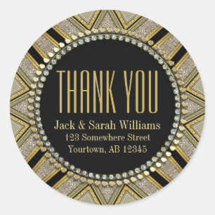 Adesivo Redondo Starzi Art Deco Dourado Preto Obrigado Palavras Re