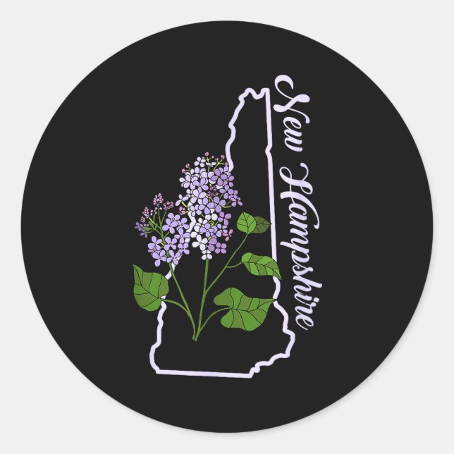 Adesivo Redondo State Of New Hampshire Purple Lilac Flower  (Frente)