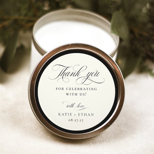 Adesivo Redondo STATELY CALLIGRAPHY Wedding Thank You (Criador carregado)