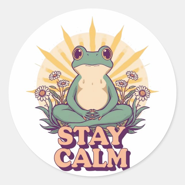 Adesivo Redondo Stay Calm Frog Sticker (Frente)