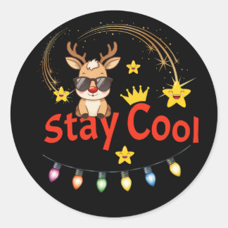 Adesivo Redondo Stay Cool Christmas Reindeer Sticker