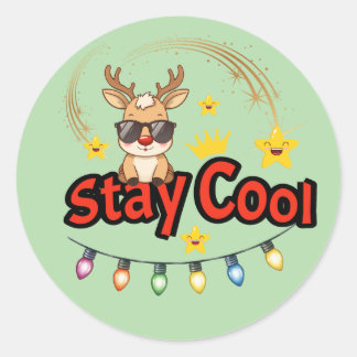 Adesivo Redondo Stay Cool Christmas Reindeer Sticker